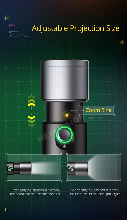 SIDANDE 10W Flashlight with Four Color Projection - 8400mAh Rechargeable Battery, 4 Hours Full-Power Output