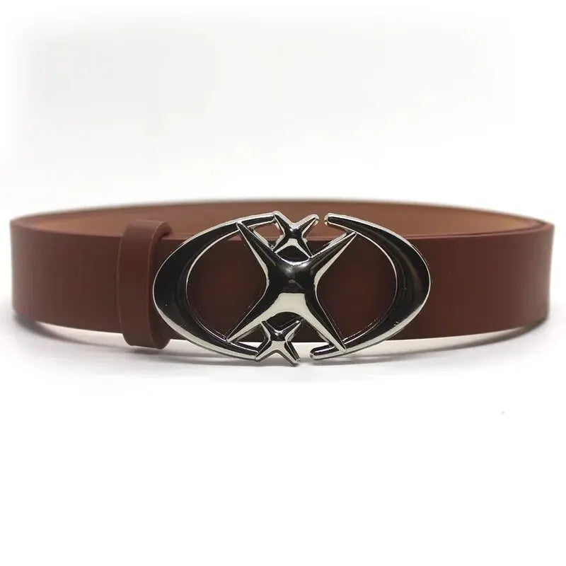 Women’s Punk Star Buckle Belt – Cross Metal Vintage Gothic Y2K PU Leather Waistband for Pants & Jeans, Unisex Fashion Belt