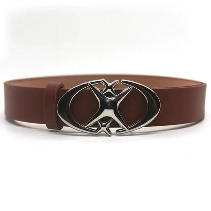 Women’s Punk Star Buckle Belt – Cross Metal Vintage Gothic Y2K PU Leather Waistband for Pants & Jeans, Unisex Fashion Belt