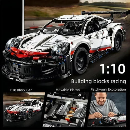 1580PCS Technical Electric Remote Control Car 911RSR – Lights & DIY Building Blocks, Compatible with 42096, Birthday Gift Toy for Kids