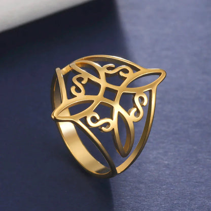 LIKGREAT Witch Knot Ring – Hollow Stainless Steel Celtic Amulet, Protection Jewelry for Men & Women, Couple Gifts