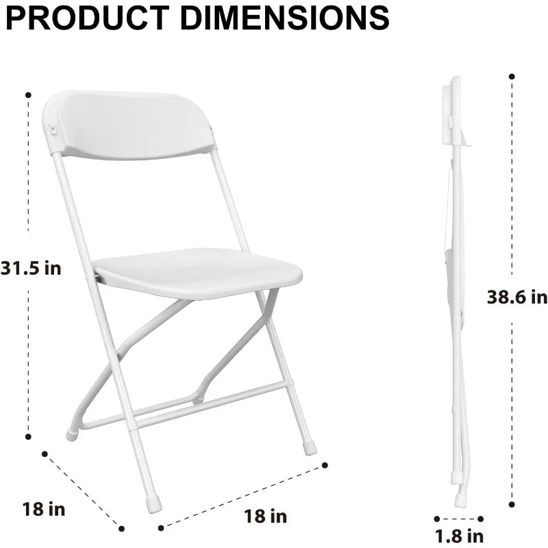 10-Pack White Plastic Folding Chairs – Indoor/Outdoor Portable Seating with Steel Frame for Events & Commercial Use