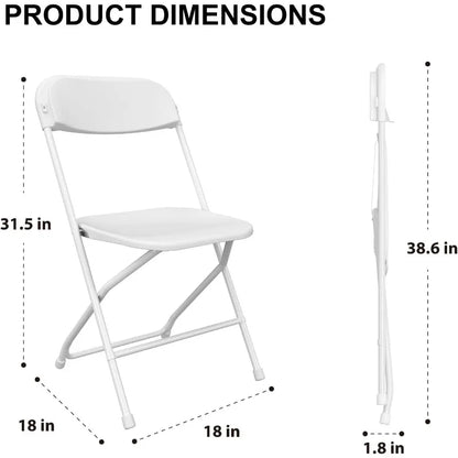 10-Pack White Plastic Folding Chairs – Indoor/Outdoor Portable Seating with Steel Frame for Events & Commercial Use