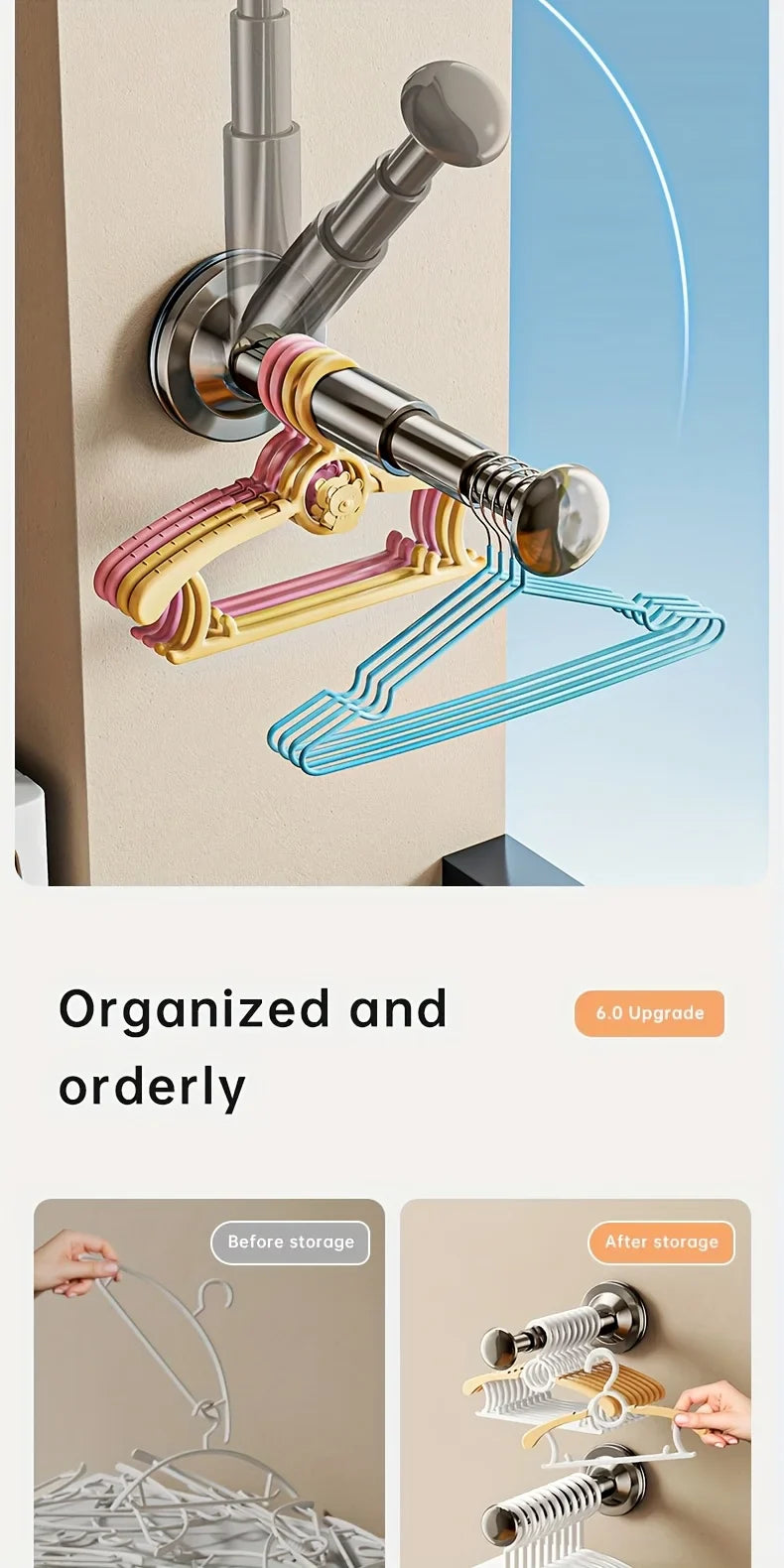 1/2pcs Hanger Storage Rack – No-Drill Suction Cup, Retractable & Adjustable Space-Saver for Home & Office