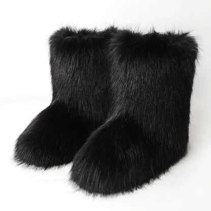 Y2K Women’s Fluffy Mid-Calf Snow Boots – Warm Cotton Winter Fashion Shoes