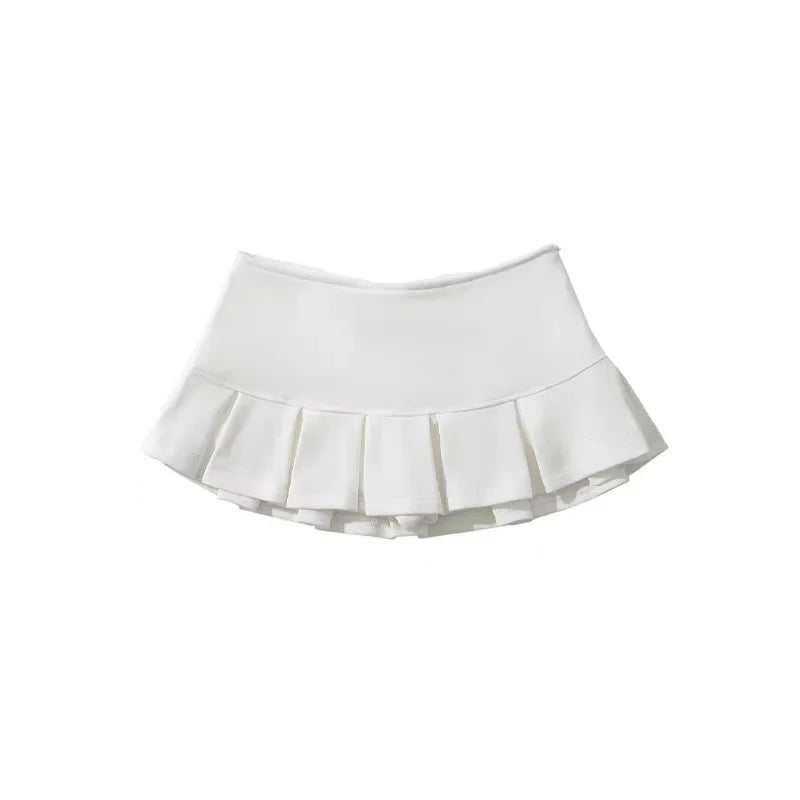 Mooyufon Y2K Mini Skirt — Women’s Low Waist Wide Pleat Light Grey A-Line Pleated Skort, Sexy Vintage Casual Summer Wear