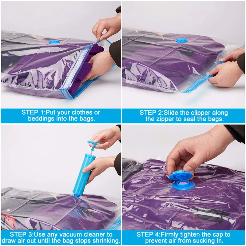 Vacuum Storage Bags for Clothes — Wardrobe Organizer Space-Saving Seal Bags for Pillows, Bedding & Blankets