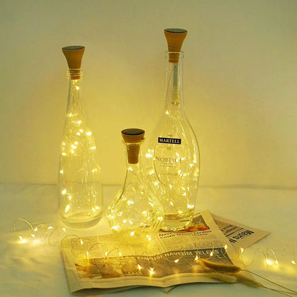 Solar Wine Bottle Lights – 10LED/15LED/20LED Cork Shape Fairy Lights, Copper Wire Garland for Christmas & Home Room Decoration