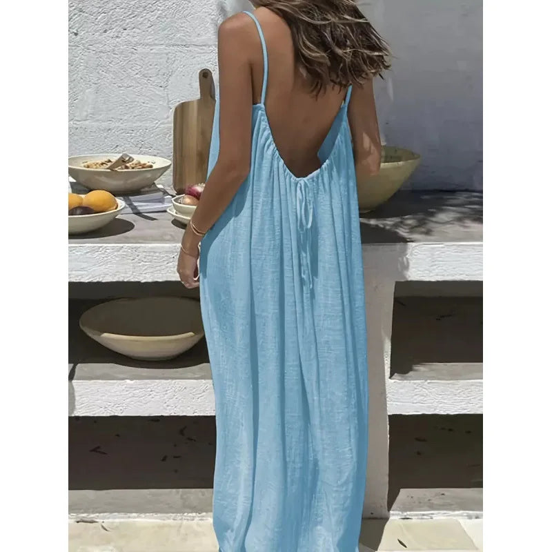 Women’s Strapless Backless Maxi Dress - Loose Comfortable Casual Home Sleepwear Long Dress