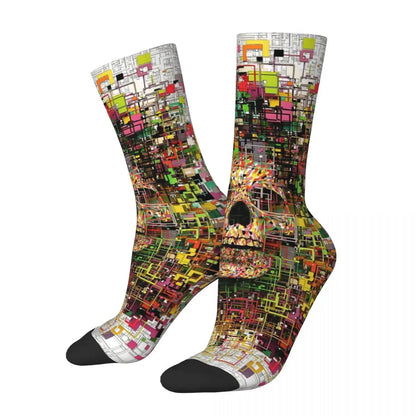 Funny Men’s Socks – Mexican Skull Vintage Harajuku Skeleton Hip Hop Crew Socks with Printed Pattern