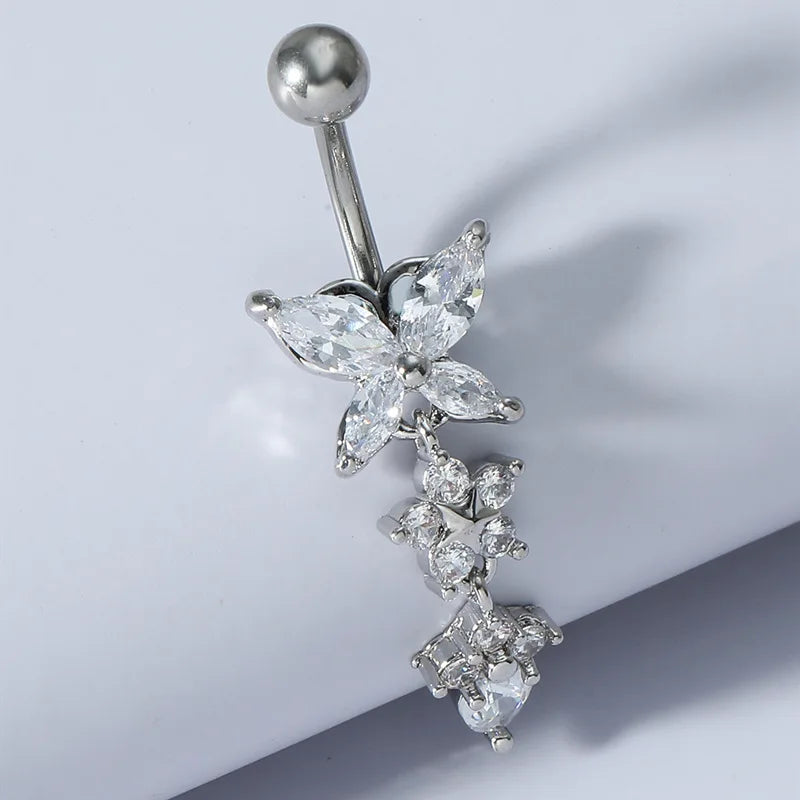 Stainless Steel CZ Belly Button Piercing – Heart & Butterfly Navel Barbell Jewelry for Women Sexy Navel Ring