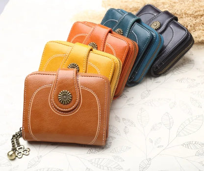 Women’s PU Leather Wallet — Short Hasp Coin & Card Holder, Small Money Bag Clutch in Blue & Red