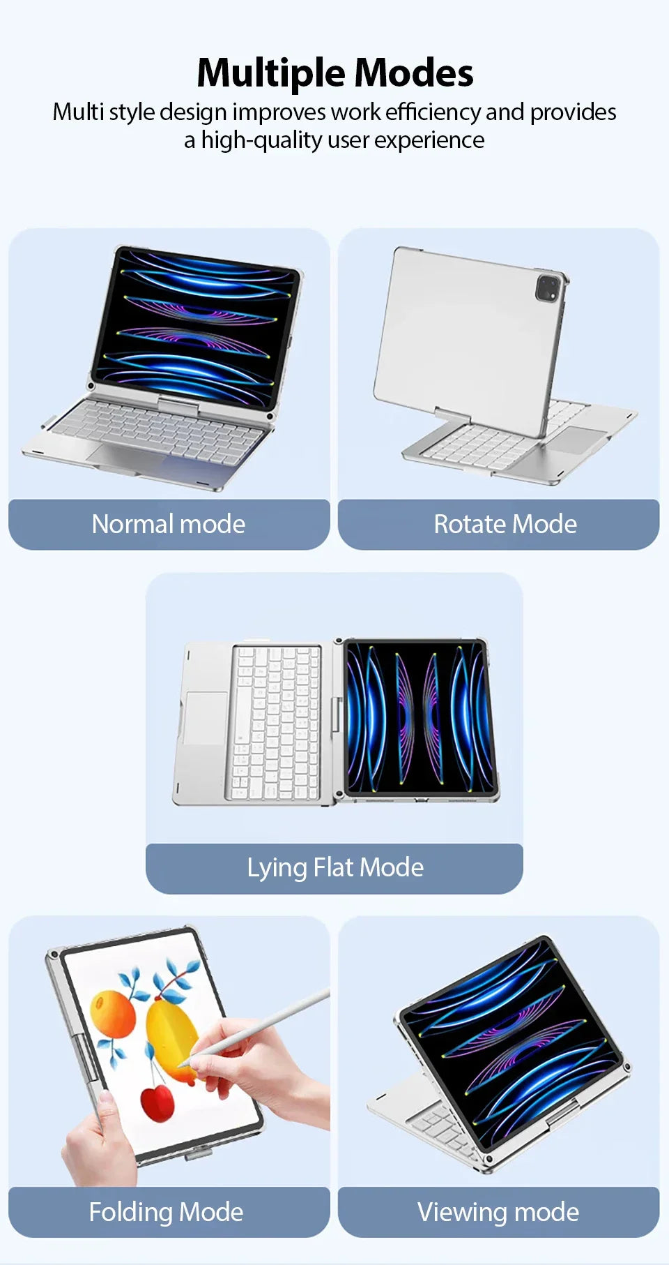Magic Keyboard Case for iPad Air & Pro – Backlit Keyboard Cover for 11" & 12.9" (2024 M2, 7th-10th Gen)