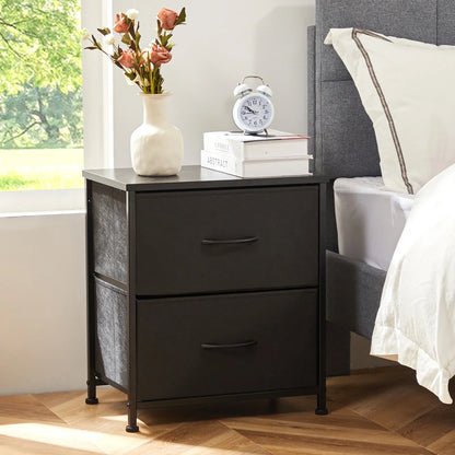 Nightstand Bedside Table – Coffee, Sofa & Tea Table with 2 Fabric Drawers for Bedroom Storage & Clothes Display