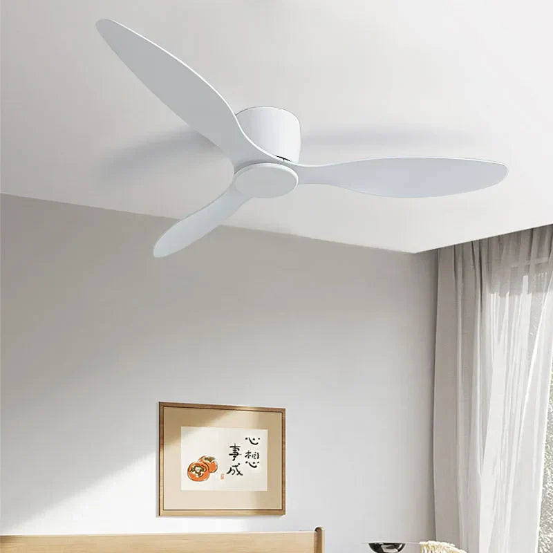 42-52 Inch Ceiling Fans with DC Motor — Remote Control Low Floor Cooling Fans, No Light, White Wood & Black Options
