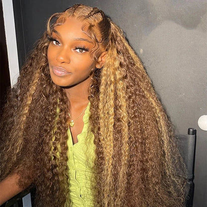 30-36 Inch Curly Highlight Wig – Honey Blonde 13x4 Lace Front Deep Wave Brazilian Human Hair HD Lace Frontal Wig for Women