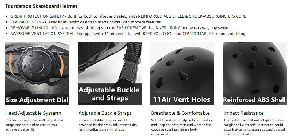 Skateboard Helmet for Adults & Kids – Skate Helmet for Youth, Adult Skateboarding & Scooter Safety Helmet for Skating