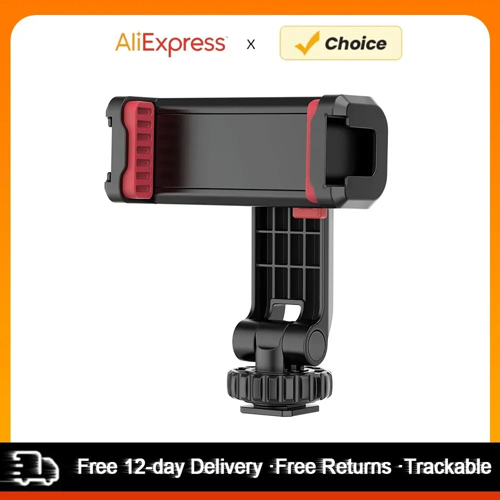 360° Rotatable Phone Tripod Mount with Dual Cold Shoe – Multi-Functional Clamp Holder for Vlogging & Streaming