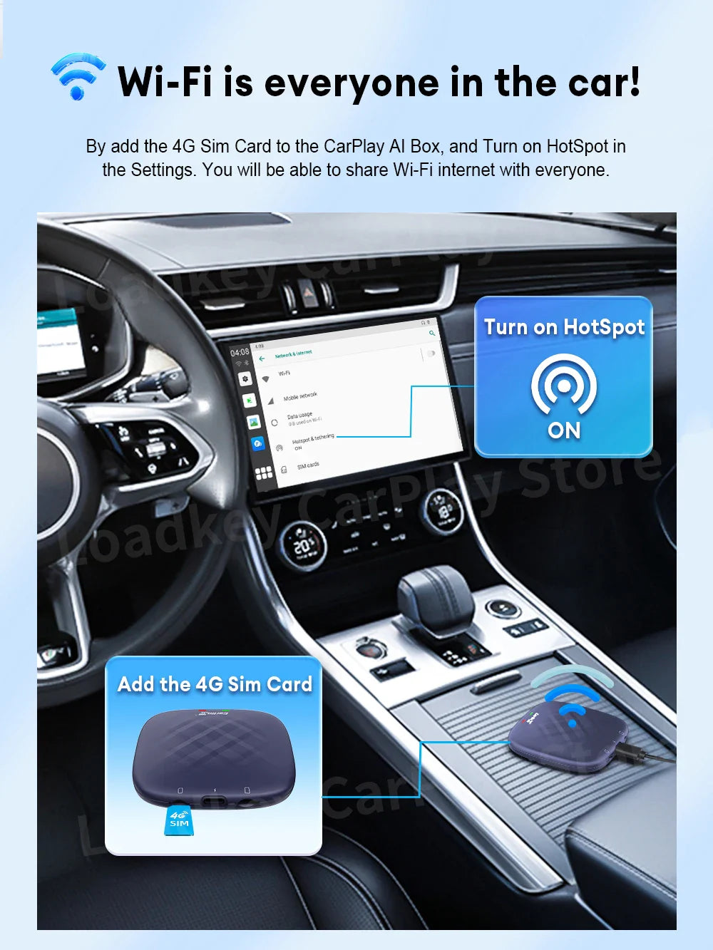 Carlinkit CarPlay AI TV Box Plus — Android 13, 8+128GB, 8-Core QCM6656125, Wireless CarPlay & Android Auto with YouTube, Netflix, 4G LTE