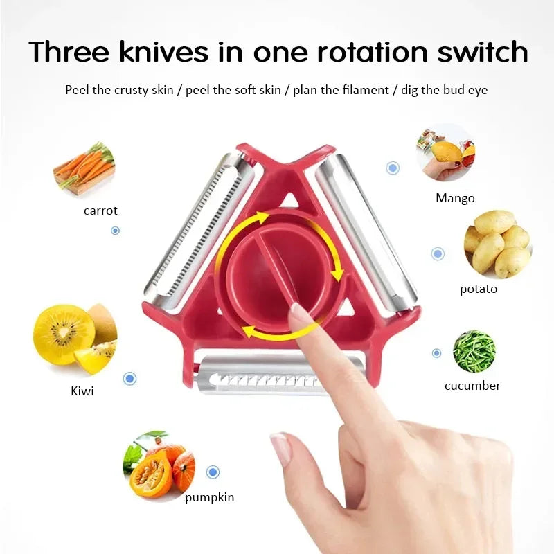 3-in-1 Magic Trio Peeler Set - Slicer, Shredder, Julienne Cutter, and Multi Peel Blade Zesters Grater - Essential Kitchen Tool Accessories