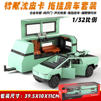 1:32 Tesla Cybertruck Diecast Alloy Model Car with Sound & Light – Off-Road Truck Toy Gift for Kids with Carrying Suitcase