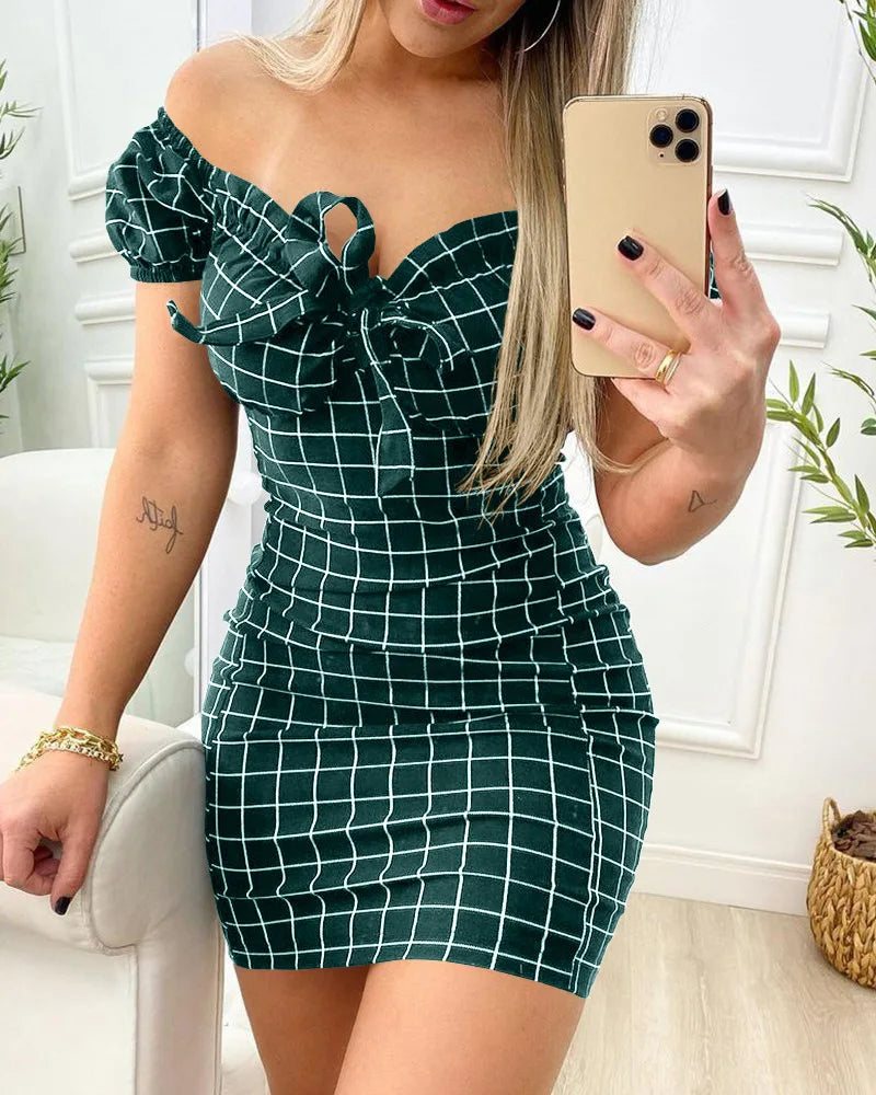 Summer Sexy Package Buttocks Dress - Cross-Border Grid Print Short Skirt