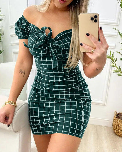 Summer Sexy Package Buttocks Dress - Cross-Border Grid Print Short Skirt