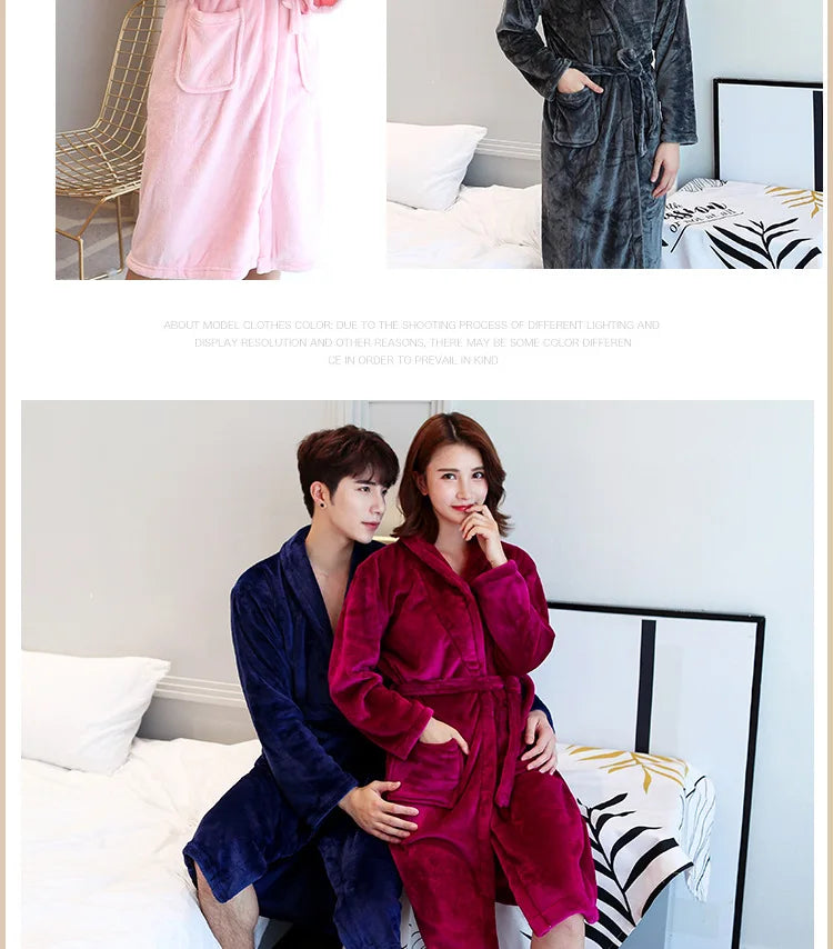 Thickened Warm Flannel Bathrobe – Large-Size Autumn Winter Coral Velvet Robe for Couples, Padded Homewear & Sleepwear