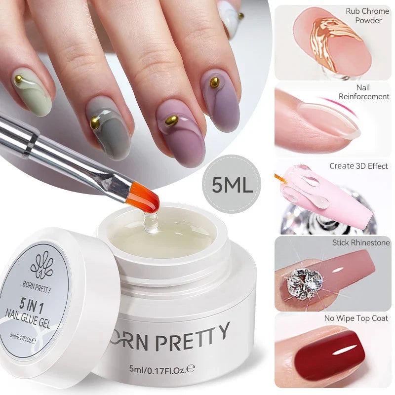 BORN PRETTY 30ML Nail Rhinestone & Gem Glue Gel – 3D Sculpting Adhesive for Nail Art, Flower Carving & DIY Decoration