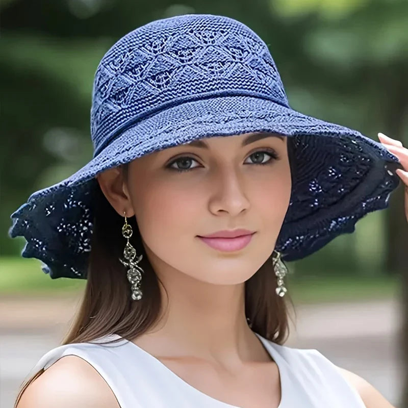 New Summer Straw Sun Hat for Women – Wave Brim Beach Hat with Sun Protection