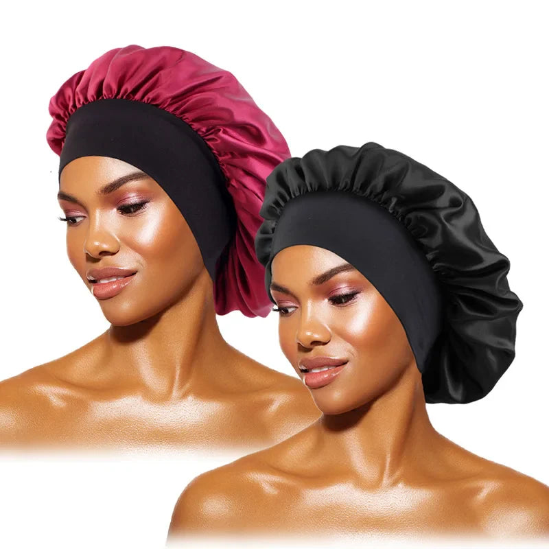 Women's Satin Wide-Brimmed Bonnet – Unisex Night Sleeping & Bathing Head Wrap with Elastic Band for Hair Care