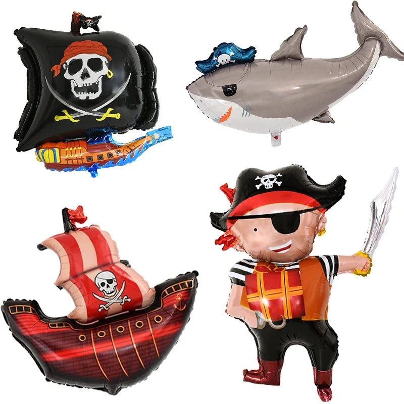 Pirate Party Favor Set - Kids Skull Hat Eye Patch Coins Ship Balloons Halloween Costume Decorations