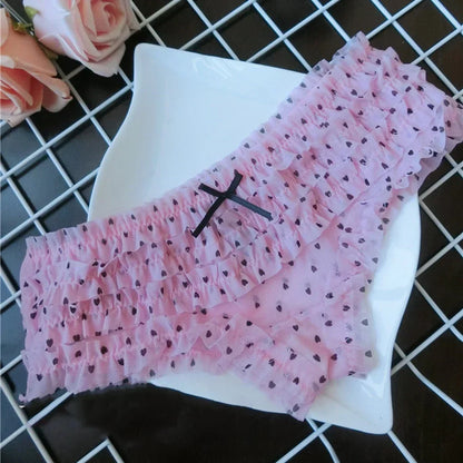 Sweet Women’s Lace Panties — Polka Dot & Flower Mesh Low Waist Briefs, Breathable Cozy Underwear