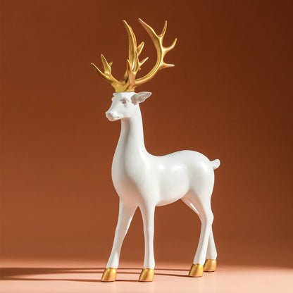 White Reindeer Figurine – Solid Resin Elk Statue for Living Room & Christmas Tabletop Decor
