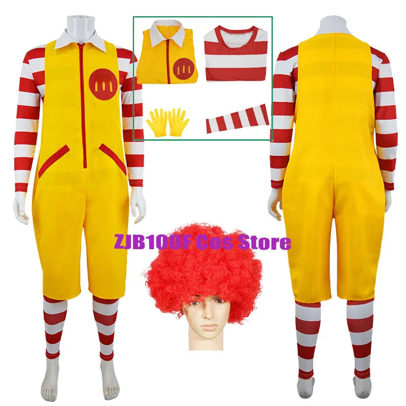 M Uncle Clown Cosplay Costume — Yellow Fast-Food Jumpsuit for Kids & Parent-Child Halloween, Christmas, Anime Role Play
