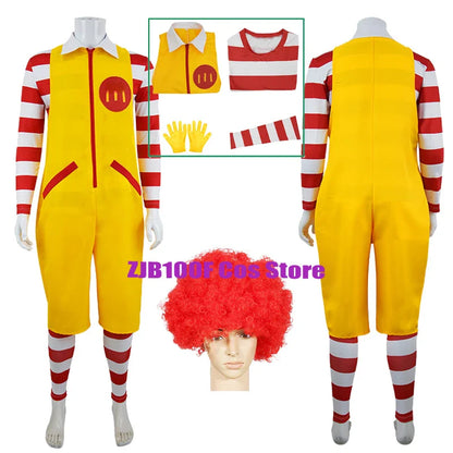 M Uncle Clown Cosplay Costume — Yellow Fast-Food Jumpsuit for Kids & Parent-Child Halloween, Christmas, Anime Role Play