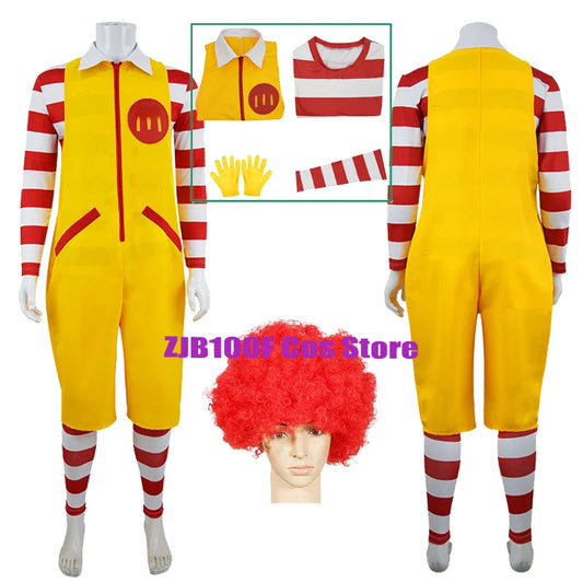 M Uncle Clown Cosplay Costume — Yellow Fast-Food Jumpsuit for Kids & Parent-Child Halloween, Christmas, Anime Role Play