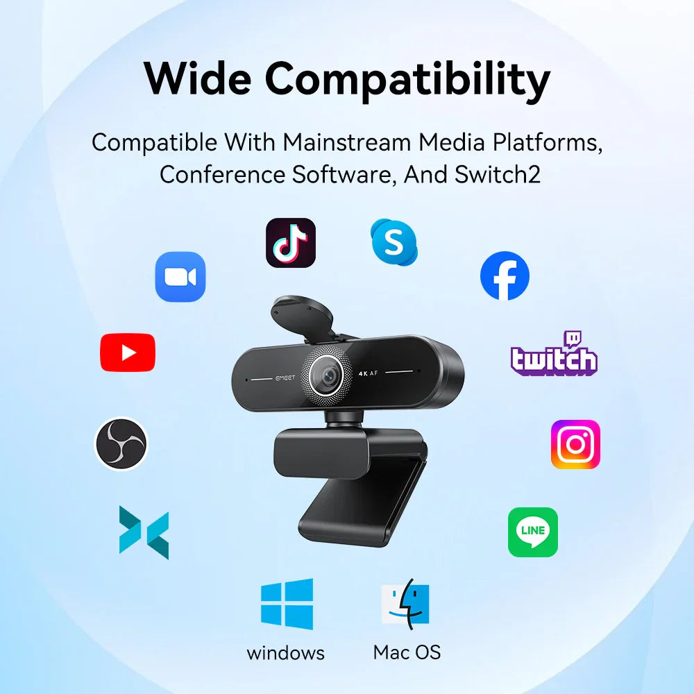 EMEET 4K/1080P Webcam for PC – Auto Focus Video Camera with Dual Microphones for Zoom, Teams & Video Calls