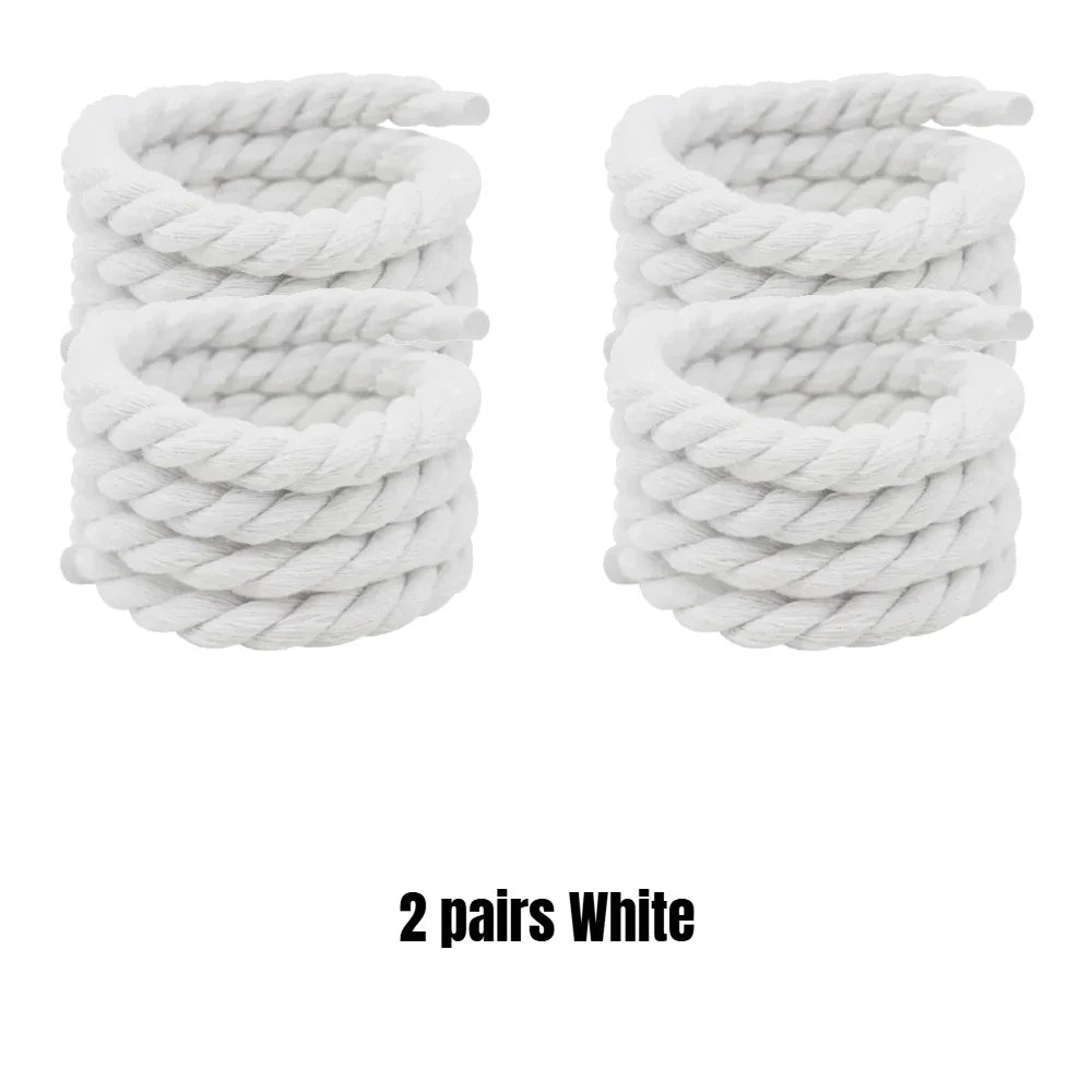 Round Thick Rope Shoelaces – High-Quality Polyester Cotton, Solid Color, 0.8cm Width, 120/140/160cm