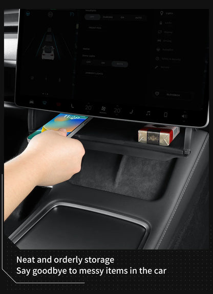 Hidden Storage Box Organizer – Under Screen Tray for Tesla Model Y 2024 & Model 3 2021-2022