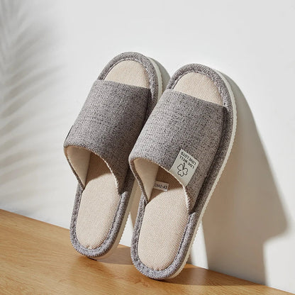 Home Linen Slippers for Men & Women – Breathable Open-Toe Comfort House Shoes for Spring, Autumn & Summer Bedroom Indoor Wear
