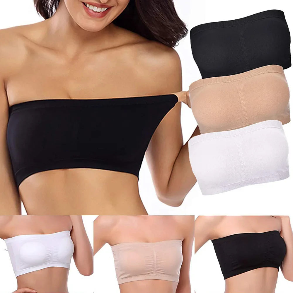 Women's Plus Size Strapless Bra – Thin, Removable Chest Cushion, Stretchy Seamless Invisible Bra, S-6XL