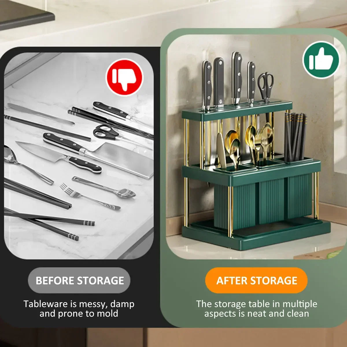 Multi-Function Kitchen Knife Holder and Cutlery Drainer Rack - Space-Saving Kitchen Utensil Organizer - New and Practical