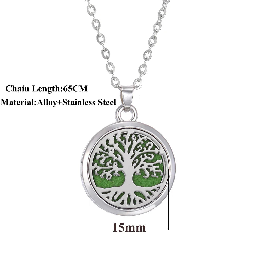 Tree of Life Aromatherapy Necklace – Stainless Steel Essential Oil Diffuser Locket Pendant