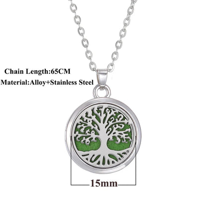 Tree of Life Aromatherapy Necklace – Stainless Steel Essential Oil Diffuser Locket Pendant