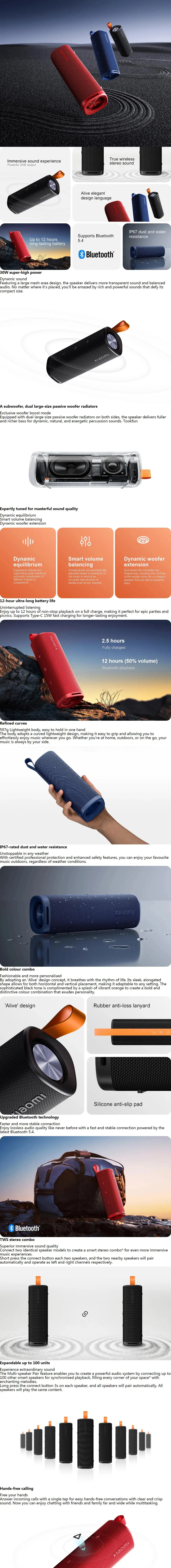 NEW Global Version Xiaomi Sound Outdoor 30W Portable Speaker — 12-Hour Battery, IP67 Waterproof, Bluetooth 5.4 TWS Stereo