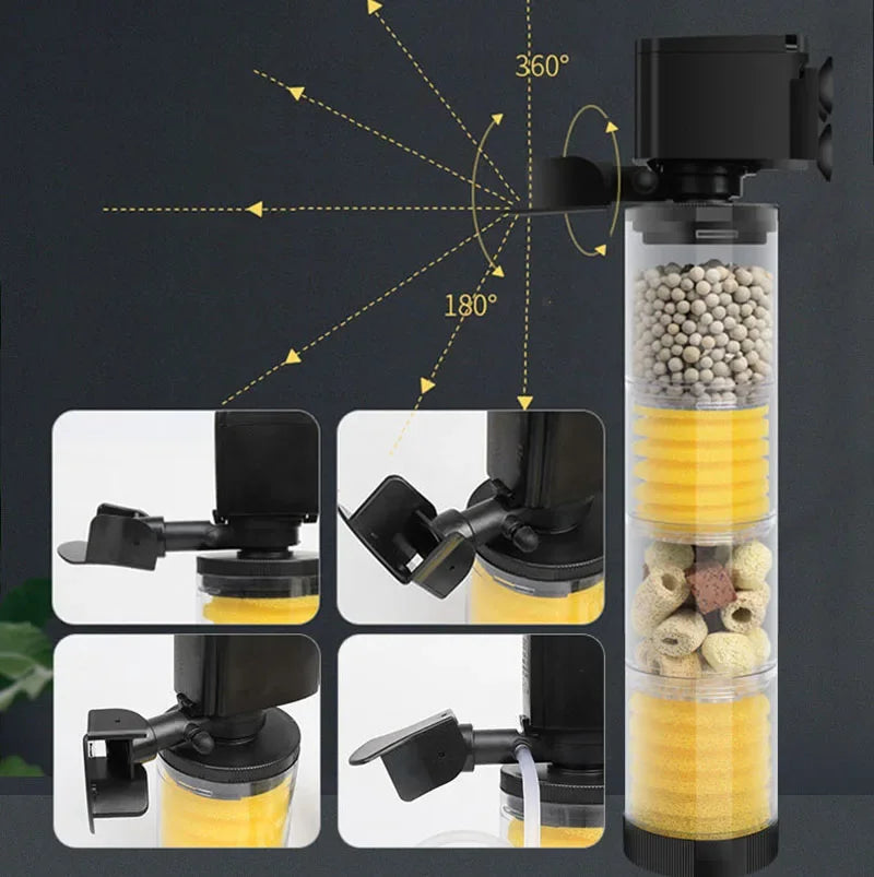 220V Silent Aquarium Filter – Submersible Water Pump with Bio Sponge, Skimmer & Waves Maker for Turtle & Fish Tanks