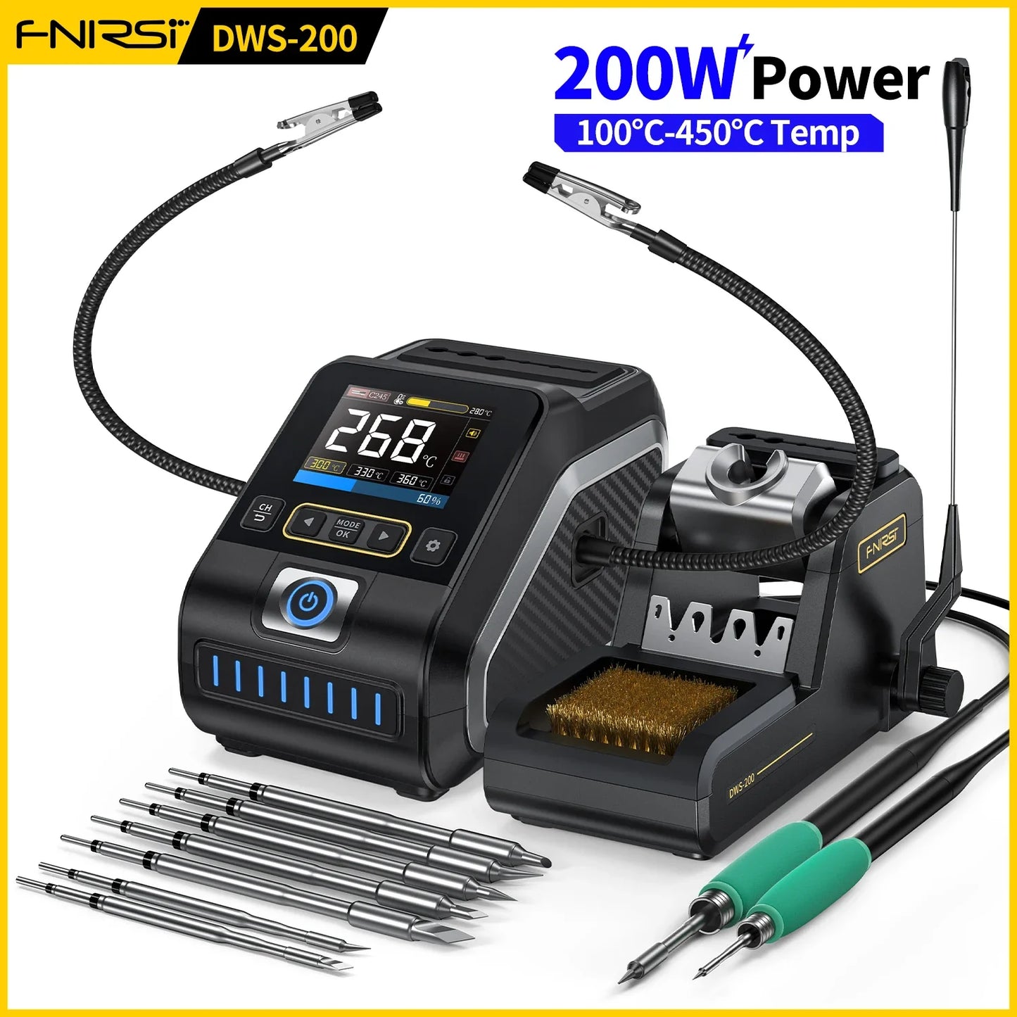 FNIRSI DWS-200 200W Power Soldering Iron Station | C210 C245 Handle for Electronic Welding & Rework