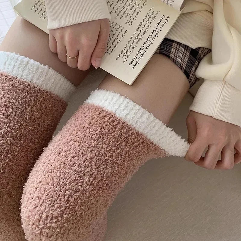 Winter Warm Coral Fleece Over-Knee High Socks for Women - Plush Soft Thigh-High Fun Socks, Home Sleepwear & Floor Socks