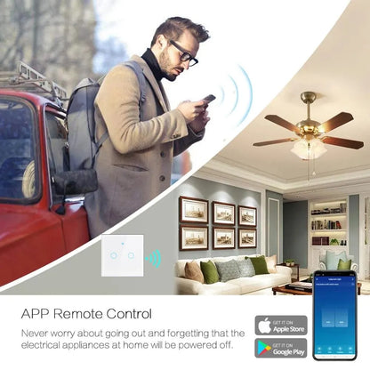 Tuya WiFi Smart Home Switch - US/EU Glass Touch Panel, Voice & Wireless Remote Control Compatible with Alexa & Google Home